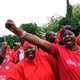 Members of the Bring Back Our Girls group campaigning for the release of the Chibok schoolgirls kidnapped by Boko Haram march to meet with the Nigerian president in Abuja on July 8, 2015.
PHILIP OJISUA/AFP/Getty Images